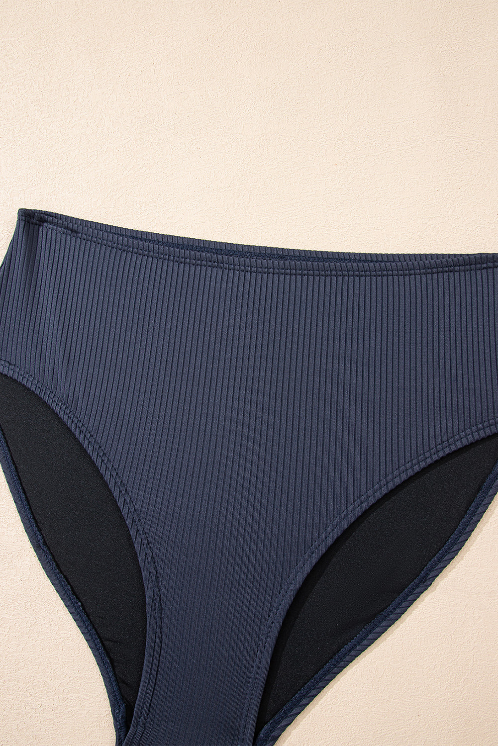 Blackish Green Ruched U Neck Ribbed Tankini