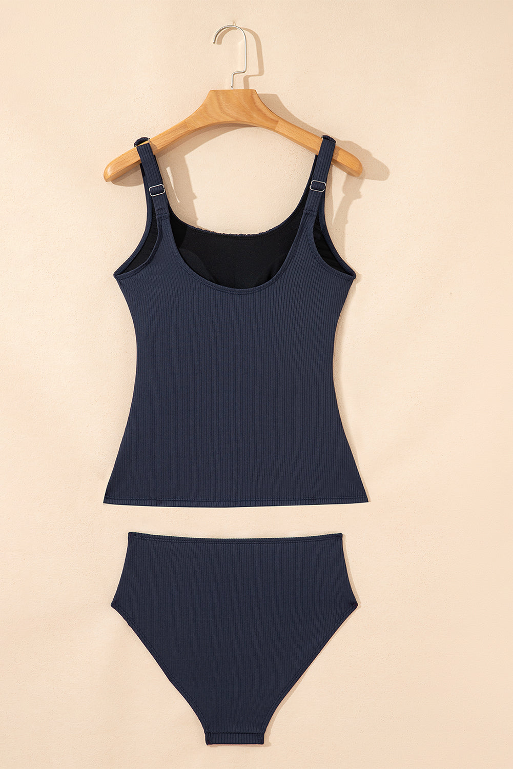 Blackish Green Ruched U Neck Ribbed Tankini