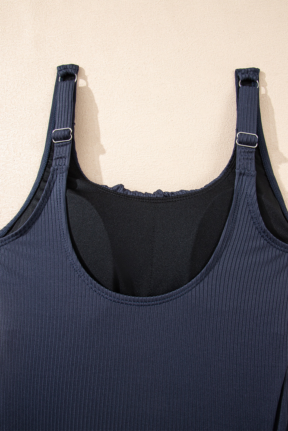 Blackish Green Ruched U Neck Ribbed Tankini