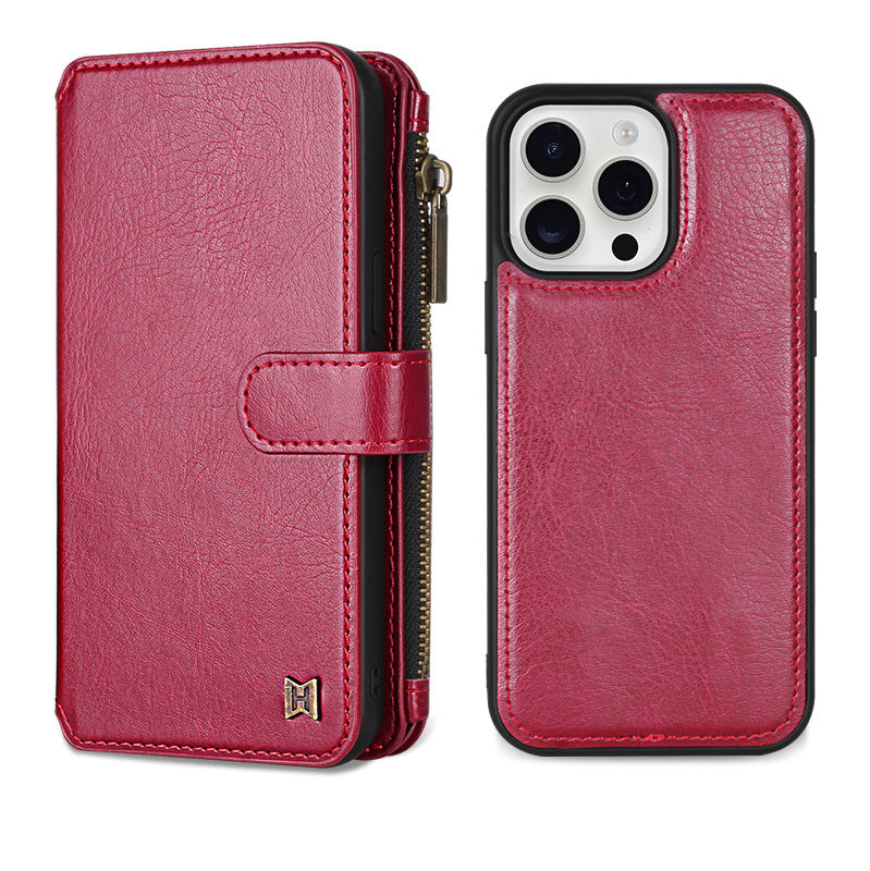 IPhone15 Pro multifunctional wallet leather case IP15 phone case detachable magnetic protective case