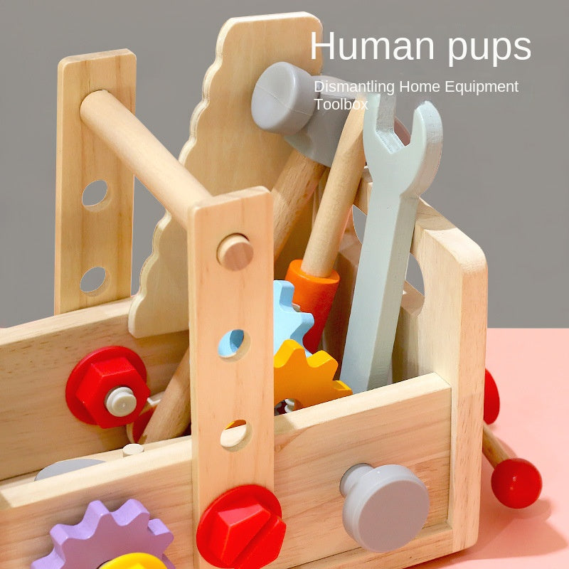 Children's wooden hand-held toolbox, screw and nut disassembly tool, desk tool, puzzle toy