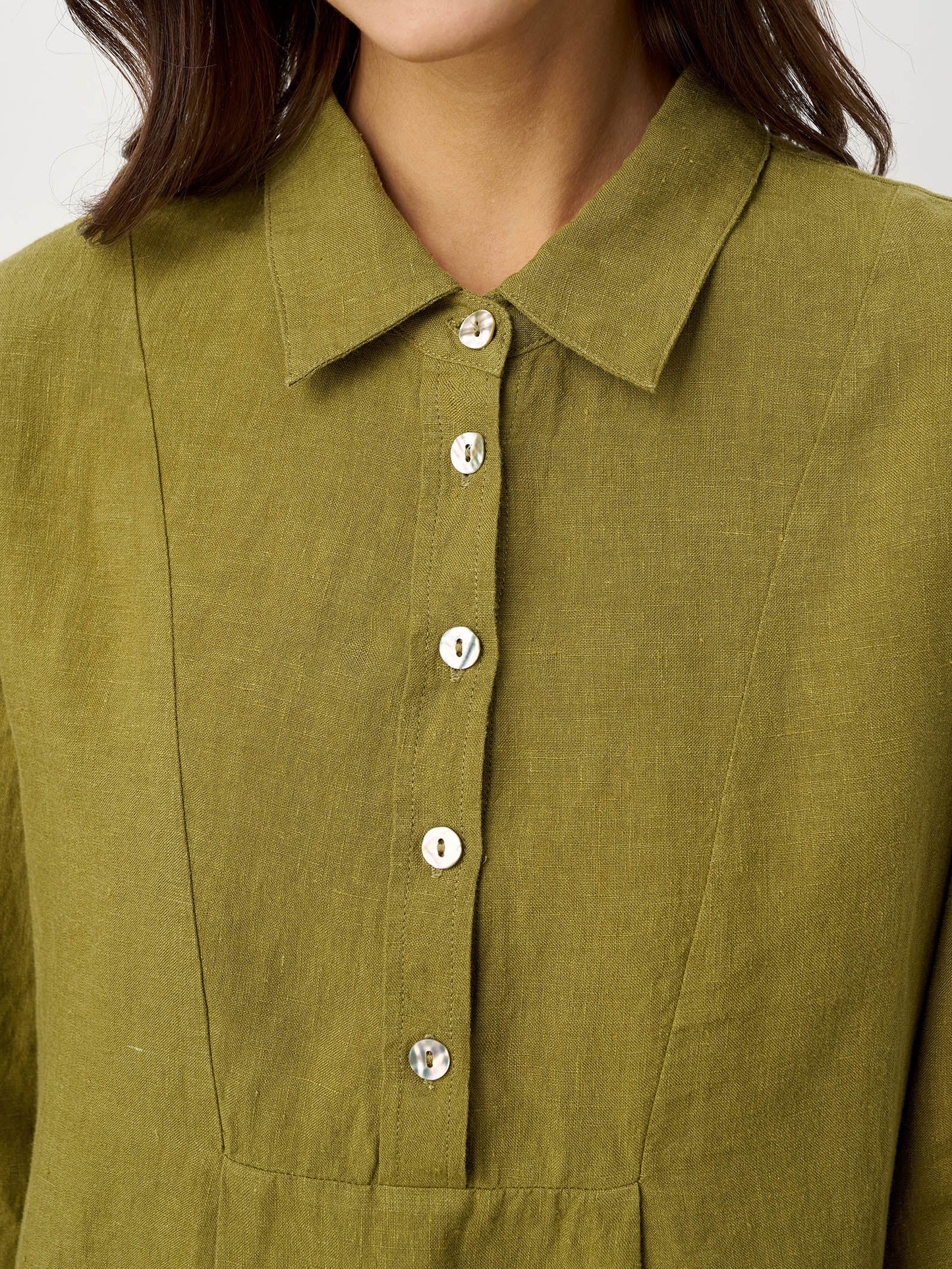 100% Linen Tailored Lapel 3/4 Sleeve Midi Shirt Dress MERCEDES