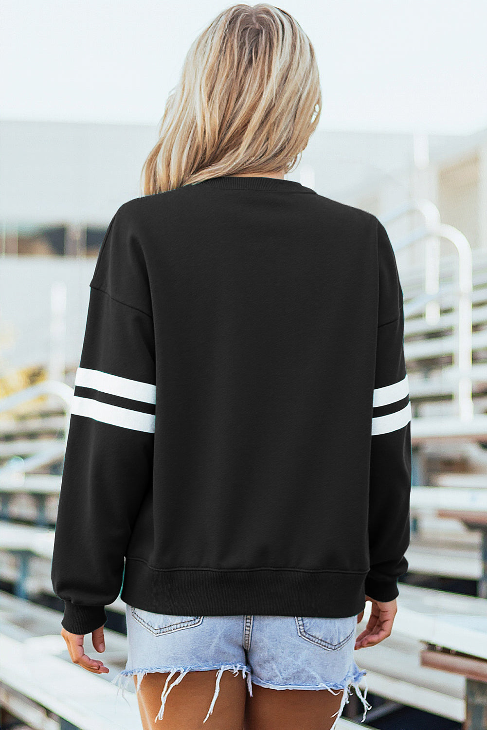 Coffee Varsity Striped Detail Drop Shoulder Oversized Sweatshirt