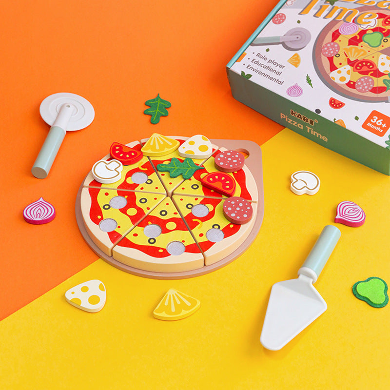 Children's early education puzzle play house simulation pizza fruits and vegetables joyful role-playing kitchen wooden toys