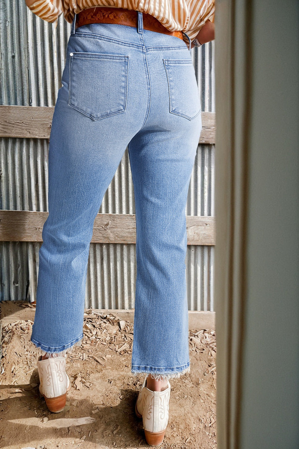 Sail Blue Mineral Wash Raw Hem High Waist Flared Jeans