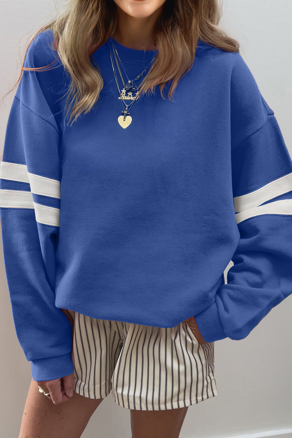 Coffee Varsity Striped Detail Drop Shoulder Oversized Sweatshirt