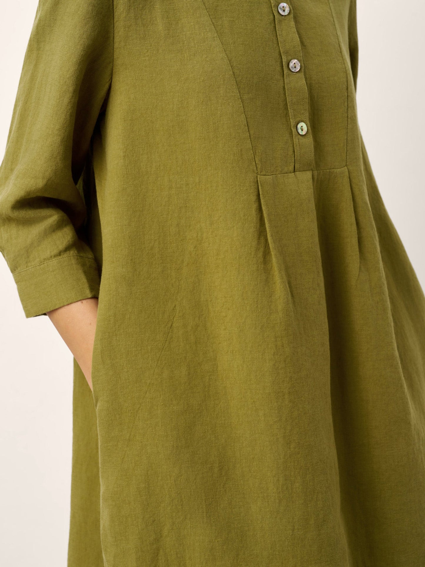 100% Linen Tailored Lapel 3/4 Sleeve Midi Shirt Dress MERCEDES