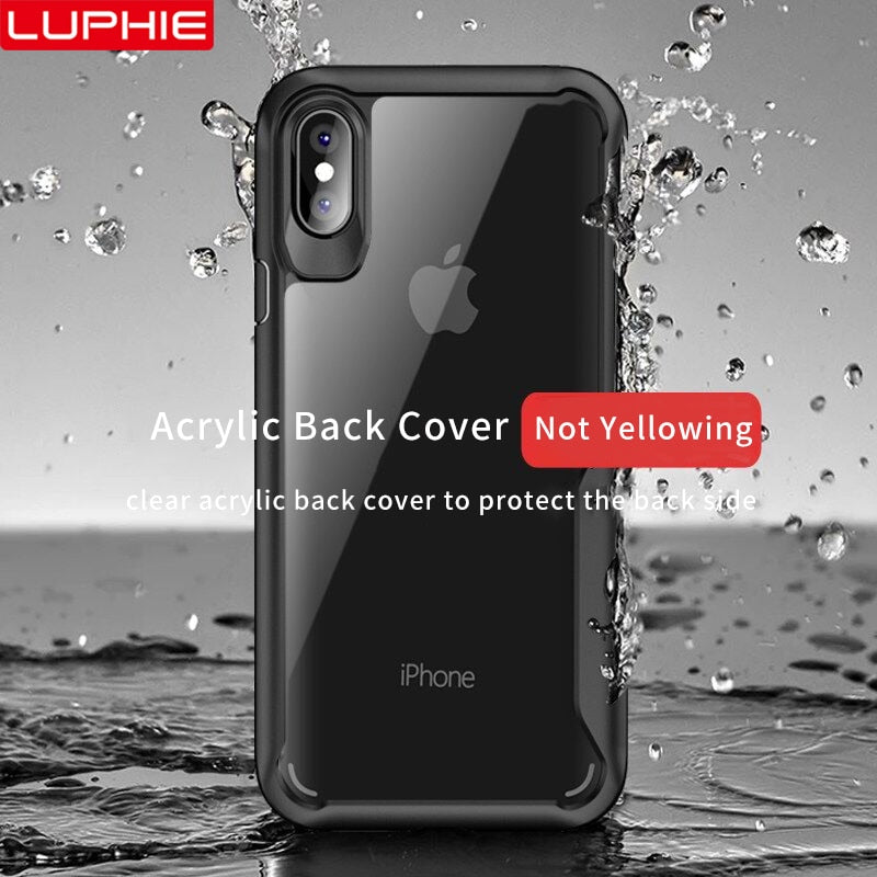 LUPHIE Shockproof Armor Case For iPhone XS XR 8 7 Plus Transparent Case Cover For iPhone 6 6S Plus 5 XS Max Luxury Silicone Case