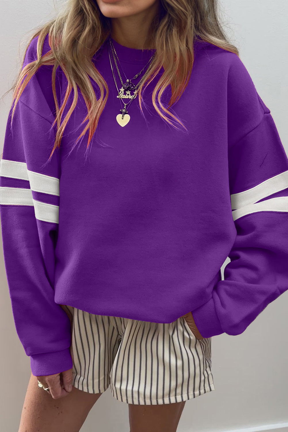 Coffee Varsity Striped Detail Drop Shoulder Oversized Sweatshirt
