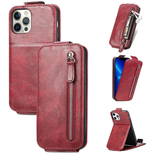 Suitable for iPhone 13 ProMax wallet phone case, Apple 12 zipper protective case, IP13 card insertion phone case