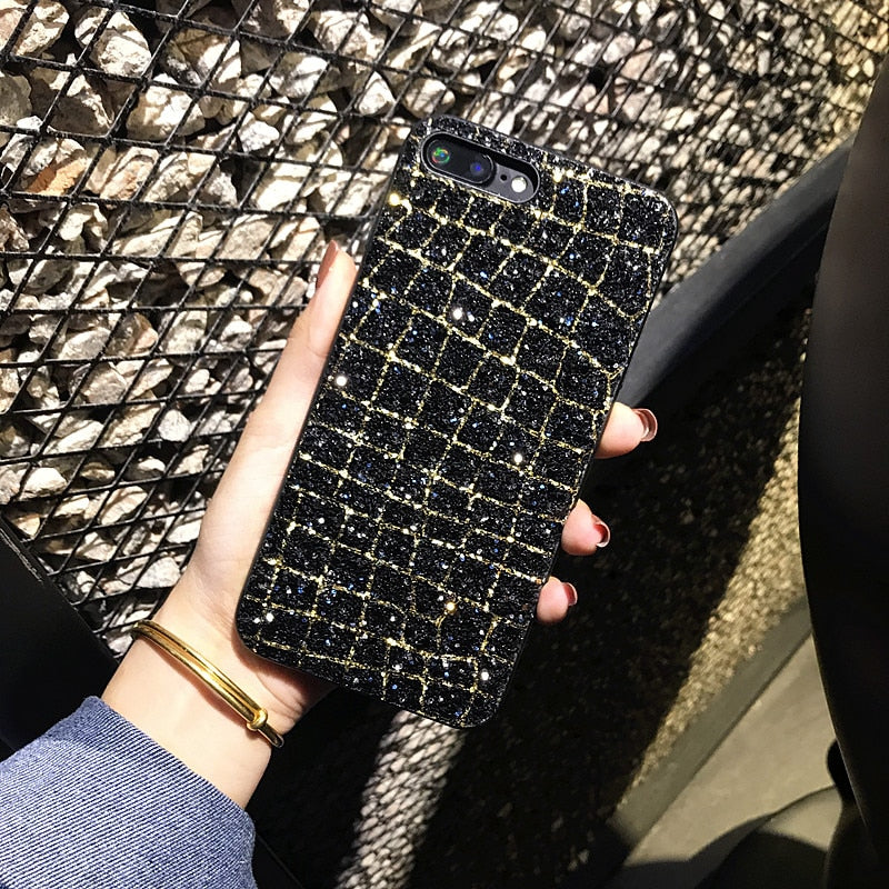 Luxury Bling Glitter Phone Cases For iPhone 7 8 6 6S Plus Woman Fashion Diamond Grid Back Cover