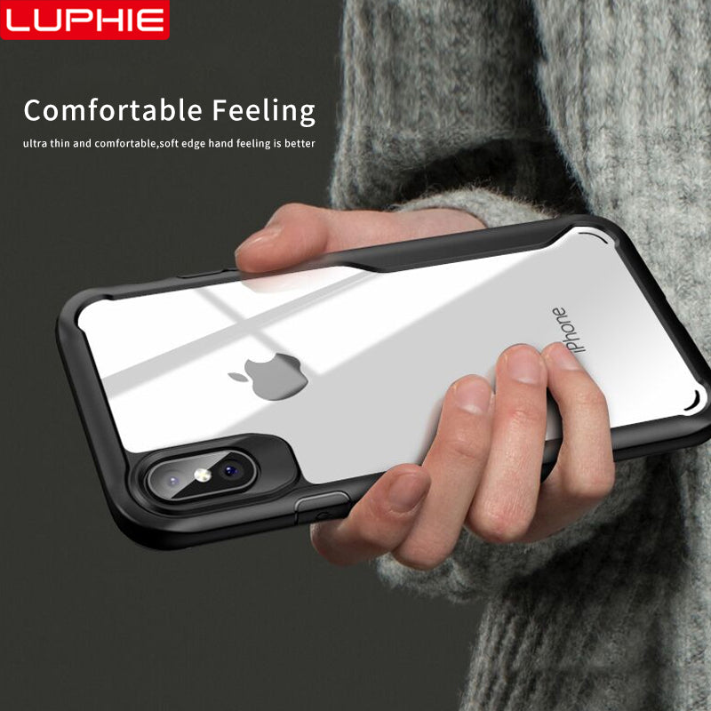 LUPHIE Shockproof Armor Case For iPhone XS XR 8 7 Plus Transparent Case Cover For iPhone 6 6S Plus 5 XS Max Luxury Silicone Case