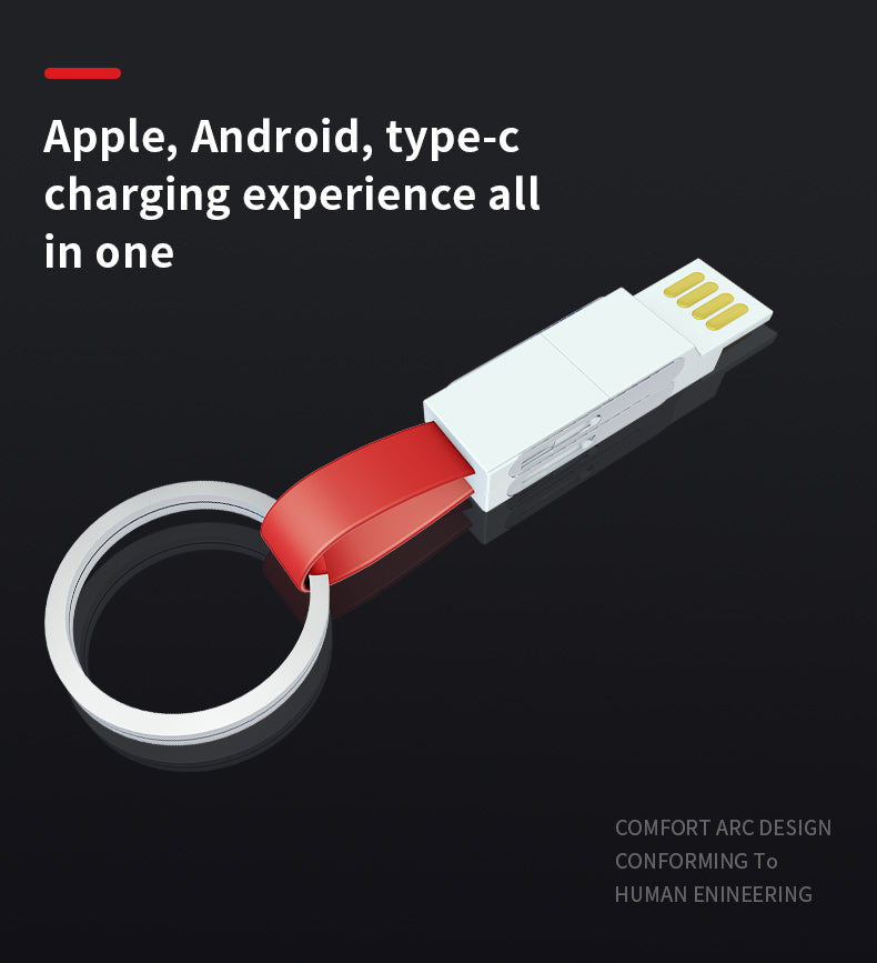 Mini 4 in 1 Fast Charging Cable with Keychain USB 3.0 to Type C Micro usb and 8 pin Data Cable for iPhone