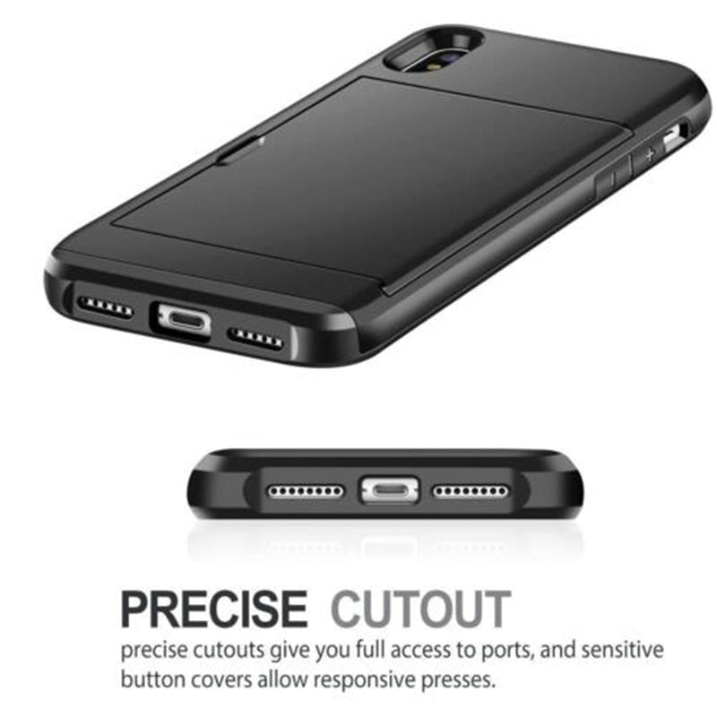 For iPhone 11 Pro Max XS X XR Case Slide Armor Wallet Card Slots Holder Cover For IPhone 7 8 6 6s Plus 5 5s TPU Shockproof Shell