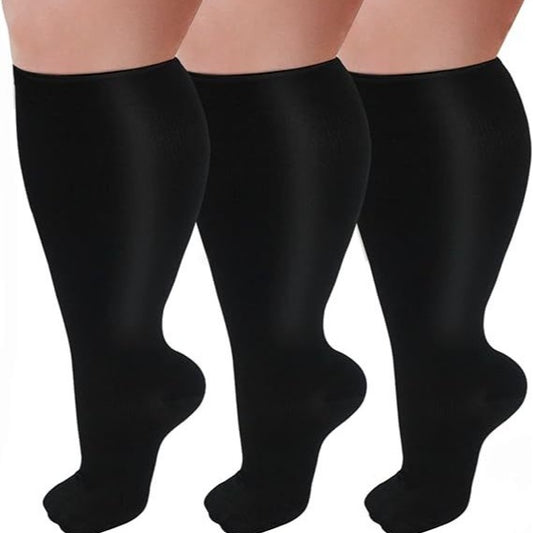 Fat and enlarged black fat compression socks super wide calf and knee length socks men's and women's pressure socks 2XL-7XL