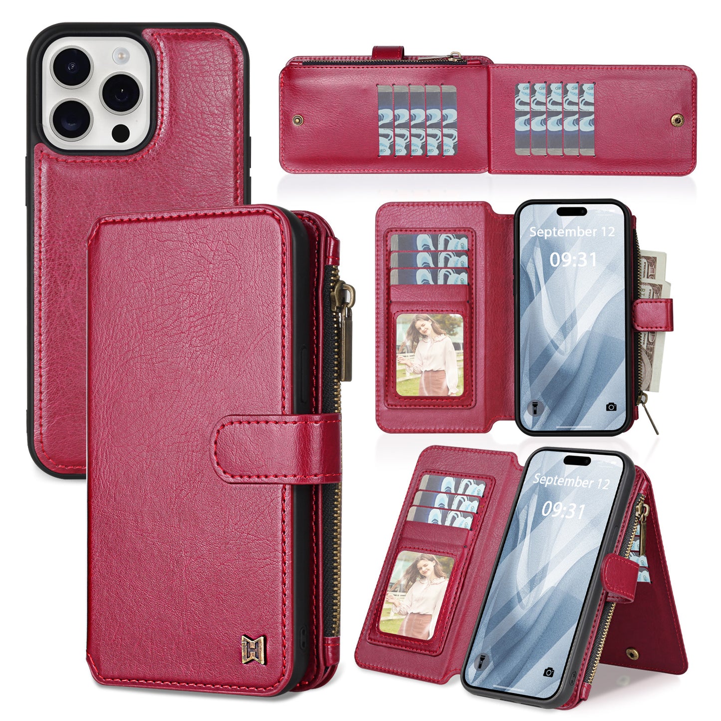 IPhone15 Pro multifunctional wallet leather case IP15 phone case detachable magnetic protective case