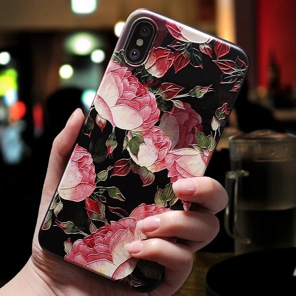 For iphone 6 7 8 6s Case For iphone X XS XR 7 8 6 Plus Case For iphone xs max 5 5s se Case Cover Rose Flowers Black Phone Case