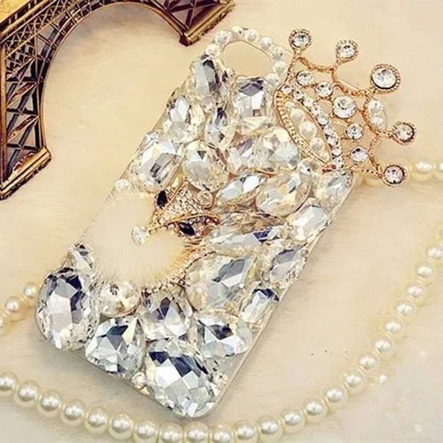 Rhinestone Crystal Diamond Fox and Crown Soft Back Phone Case Cover For iPhone Xs Max 7 8 Plus 6 6s Plus 5 5S SE