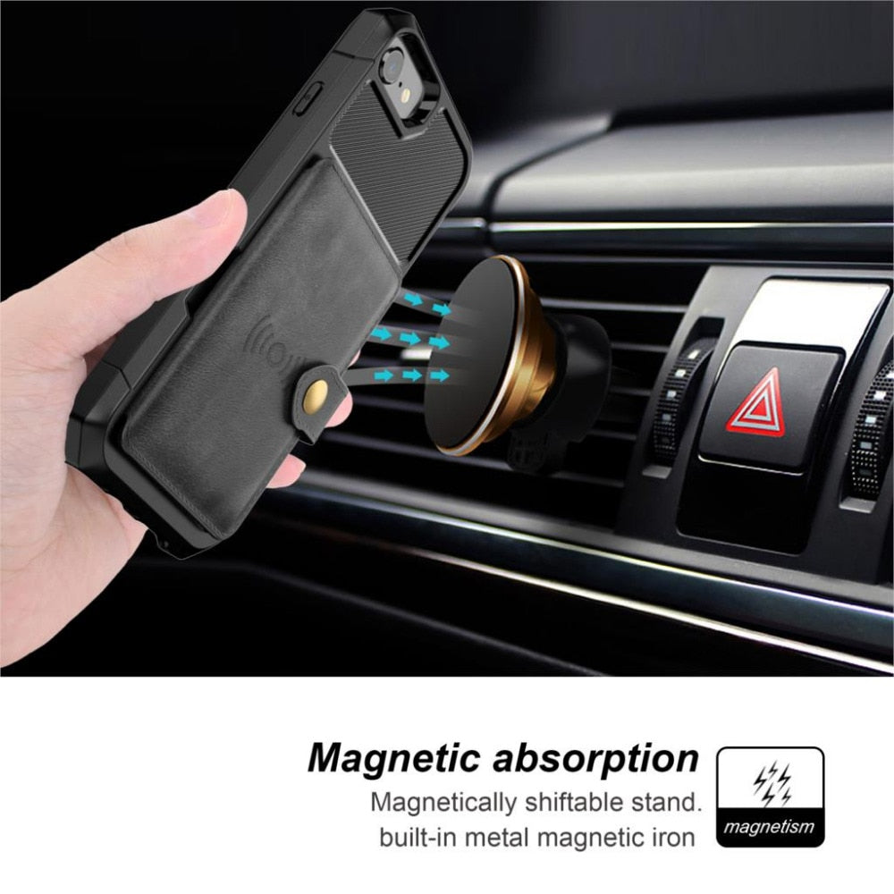 PU Leather Wallet Car magnetic Case for iPhone X XS XR XS Max 6 6S 7 8 Plus Card Holder Wallet Flip Cover