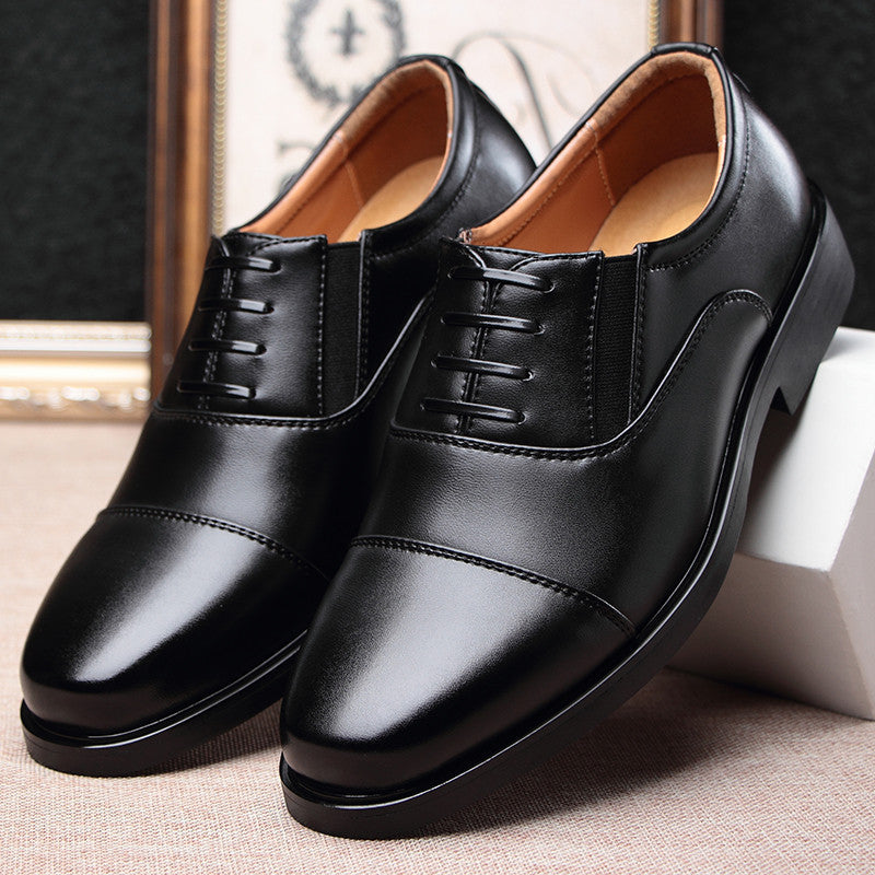 Business formal men's three pointed captain standard leather shoes, security black casual shoes