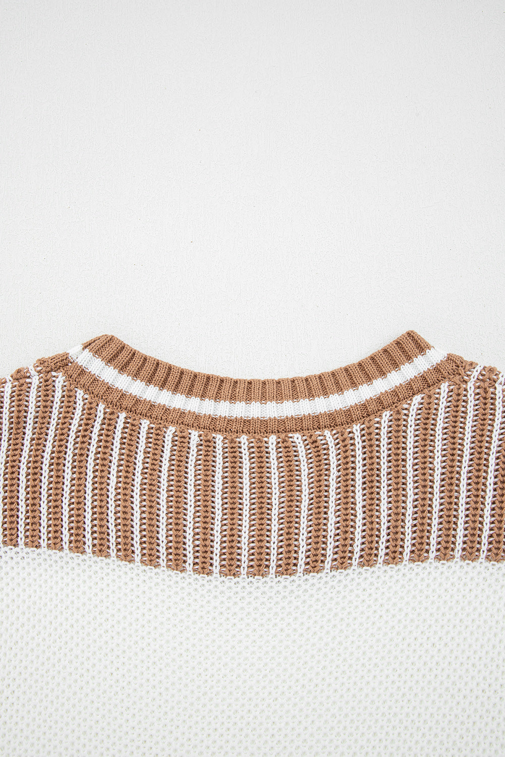 Brown Two Tone Striped Patchwork Drop Shoulder Loose Sweater