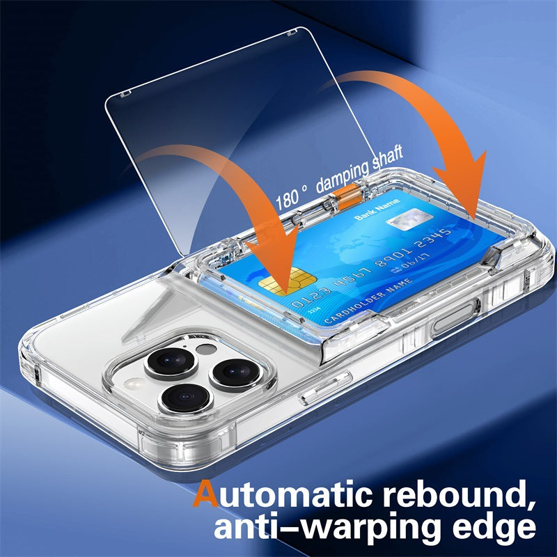 Suitable for iPhone 16 transparent mobile phone case 15 Pro Max case beer flip card slot Apple 14 anti-fall protective case