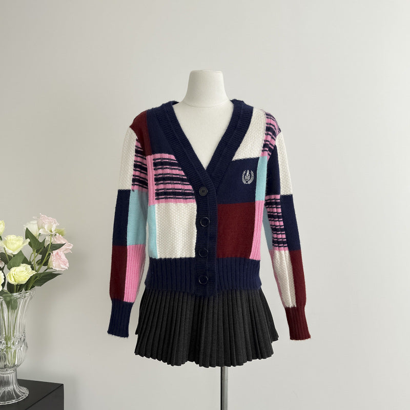 Can be worn alone paired with a color blocked sweater cardigan jacket knitted sweater for women