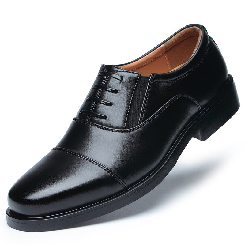 Business formal men's three pointed captain standard leather shoes, security black casual shoes