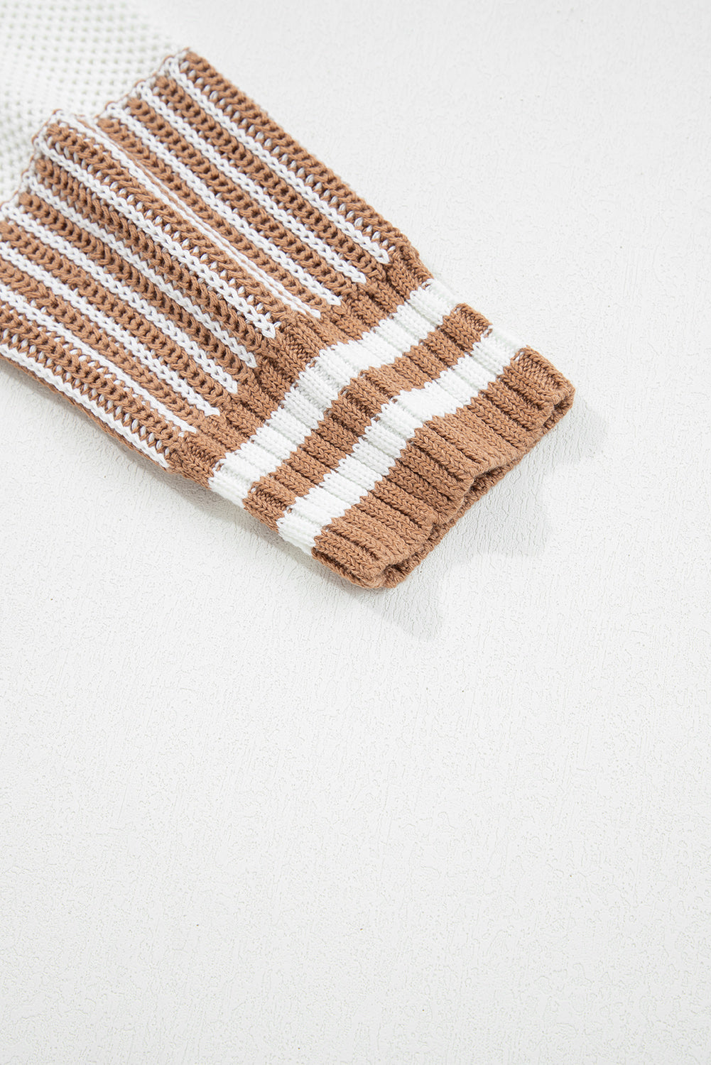 Brown Two Tone Striped Patchwork Drop Shoulder Loose Sweater