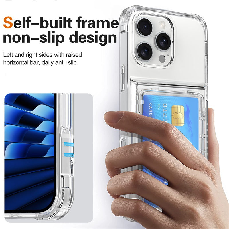 Suitable for iPhone 16 transparent mobile phone case 15 Pro Max case beer flip card slot Apple 14 anti-fall protective case