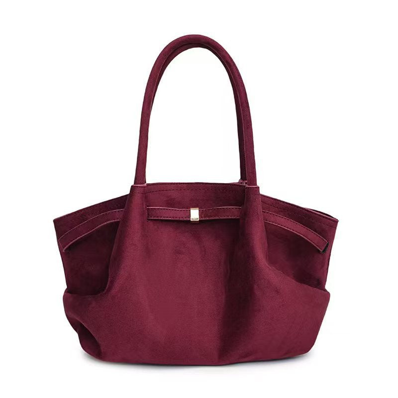 Suede tote bag for women in autumn and winter, high-end and niche design, large capacity commuting retro handbag