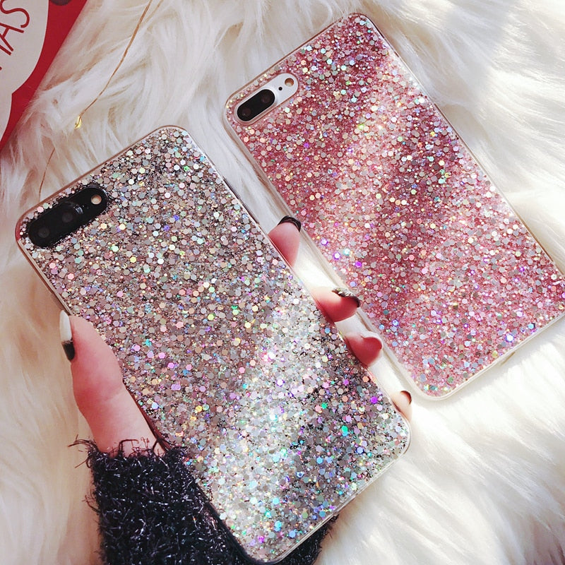 Silicone Bling Powder Soft Case For iPhone 5 5S 7 6 8 Plus X Shinning Glitter Phone Cover for iPhone XR XS Max Cases Shell