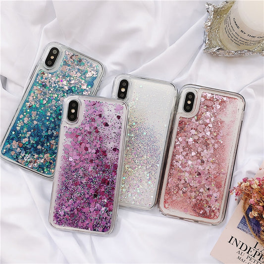 Glitter Phone Case For iphone X XR XS 11 12 13 6S 6 7 8 5 5S SE Plus Mini Pro MAX Dynamic Liquid Love Heart Quicksand Cover