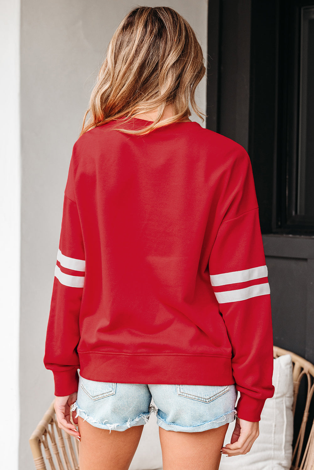 Coffee Varsity Striped Detail Drop Shoulder Oversized Sweatshirt