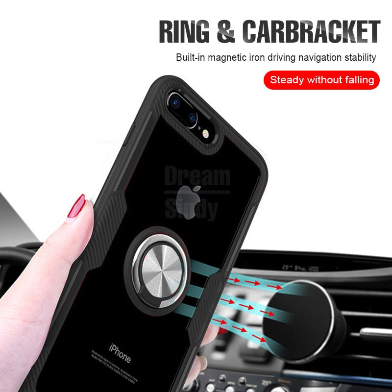 Luxury Silicone Soft Bumper Case On For IPhone 8 6 6s 7 Plus Car Holder Ring Case For IPhone X XR XS Max Shockproof Phone Case