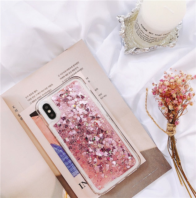 Glitter Phone Case For iphone X XR XS 11 12 13 6S 6 7 8 5 5S SE Plus Mini Pro MAX Dynamic Liquid Love Heart Quicksand Cover