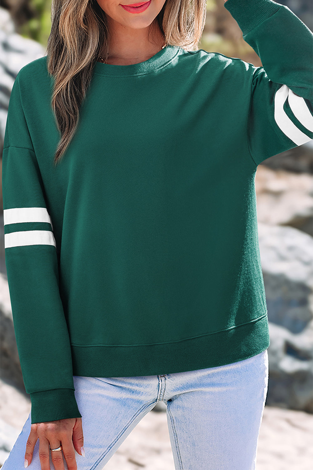 Coffee Varsity Striped Detail Drop Shoulder Oversized Sweatshirt