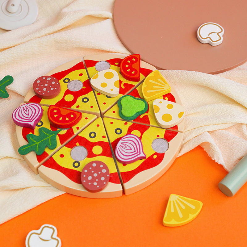 Children's early education puzzle play house simulation pizza fruits and vegetables joyful role-playing kitchen wooden toys