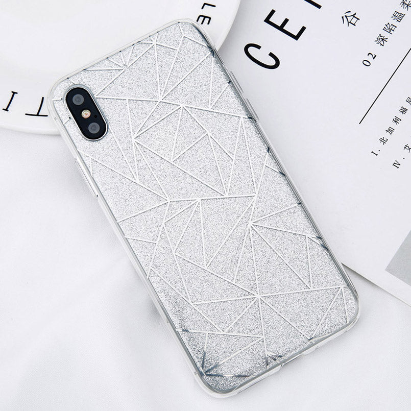 Glitter Bling Powder Phone Case For iPhone X Geometric Lines Hard PC Back Cover Cases For iPhone 8 7 6 6s Plus 5 5s SE