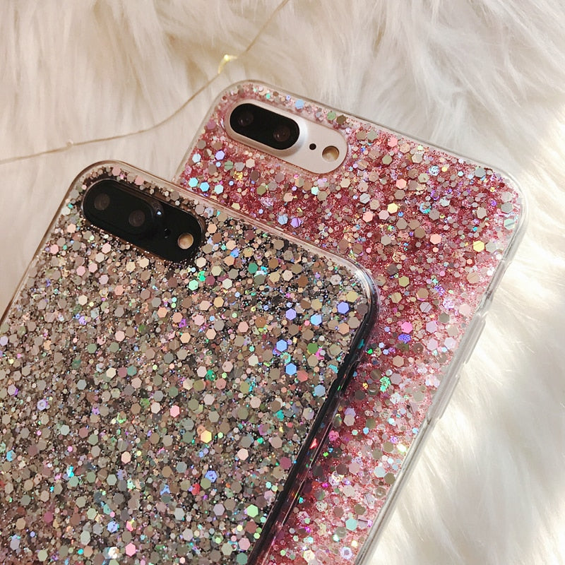 Silicone Bling Powder Soft Case For iPhone 5 5S 7 6 8 Plus X Shinning Glitter Phone Cover for iPhone XR XS Max Cases Shell