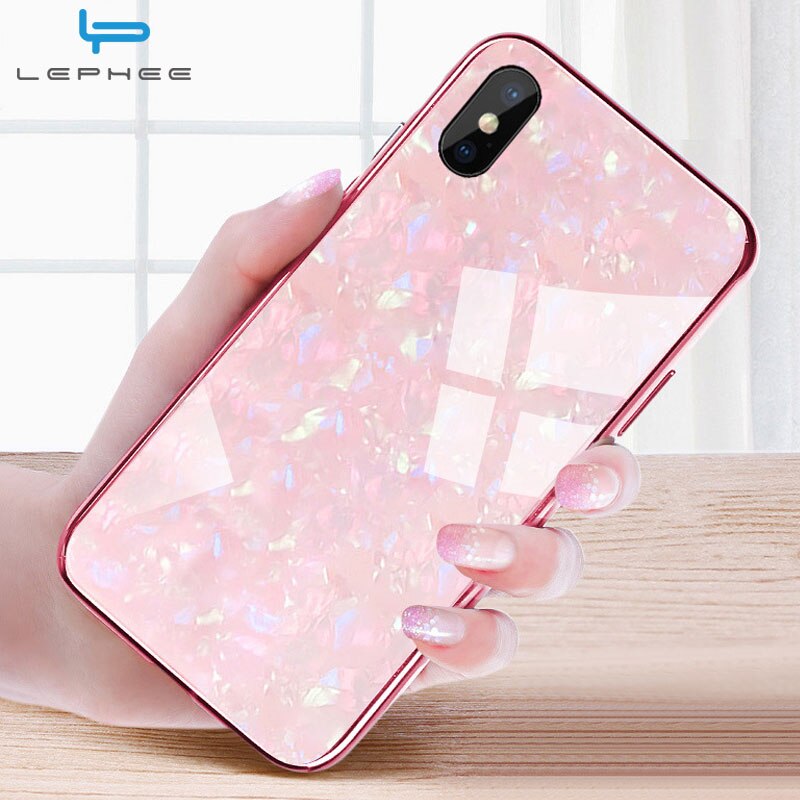 For iPhone 7 Case For iPhone X Case For iPhone XS Max XR 10 6 6s 8 Plus Luxury Conch Shell Shockproof Tempered Glass Phone Case