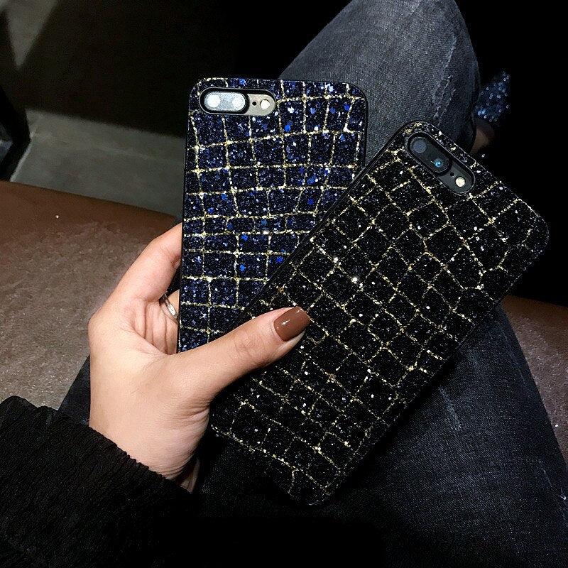 Luxury Bling Glitter Phone Cases For iPhone 7 8 6 6S Plus Woman Fashion Diamond Grid Back Cover