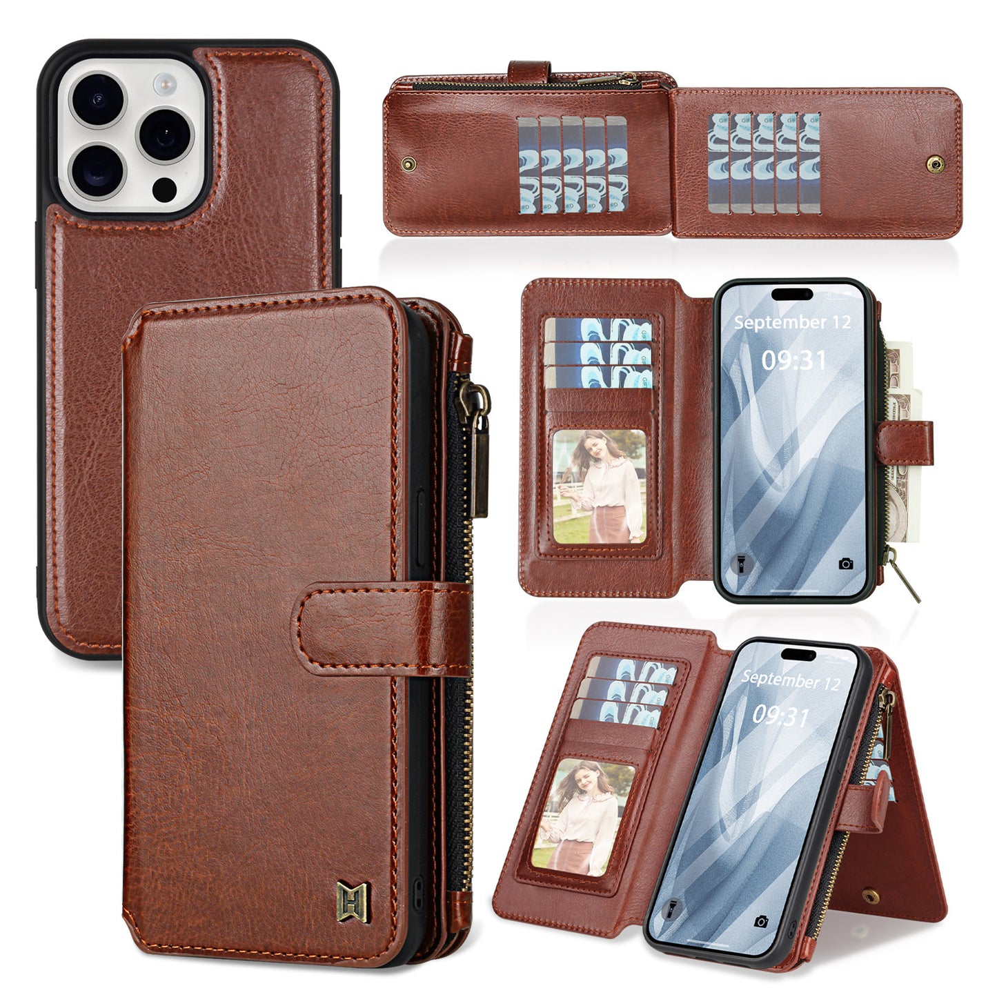 IPhone15 Pro multifunctional wallet leather case IP15 phone case detachable magnetic protective case