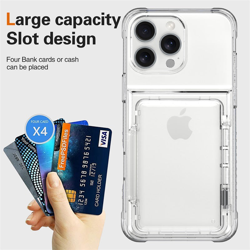 Suitable for iPhone 16 transparent mobile phone case 15 Pro Max case beer flip card slot Apple 14 anti-fall protective case