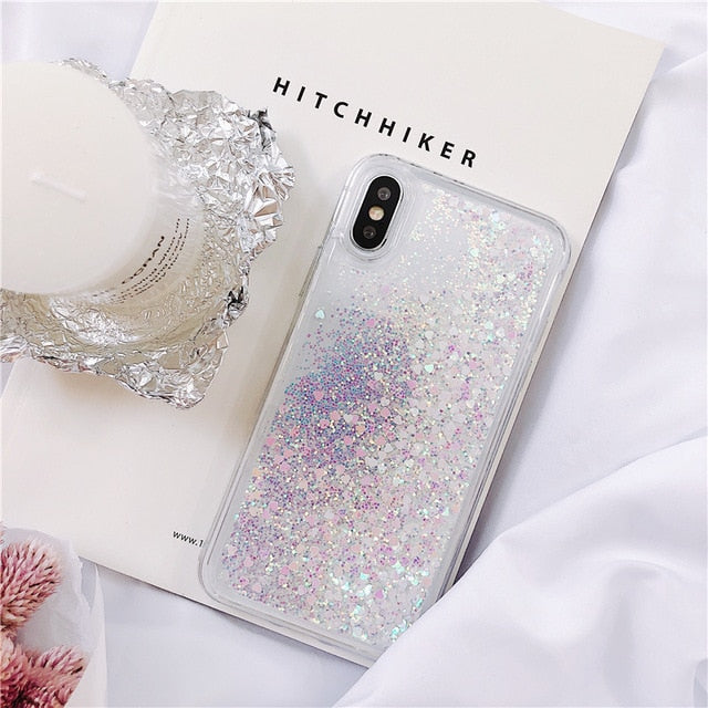 Glitter Phone Case For iphone X XR XS 11 12 13 6S 6 7 8 5 5S SE Plus Mini Pro MAX Dynamic Liquid Love Heart Quicksand Cover