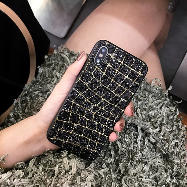 Luxury Bling Glitter Phone Cases For iPhone 7 8 6 6S Plus Woman Fashion Diamond Grid Back Cover