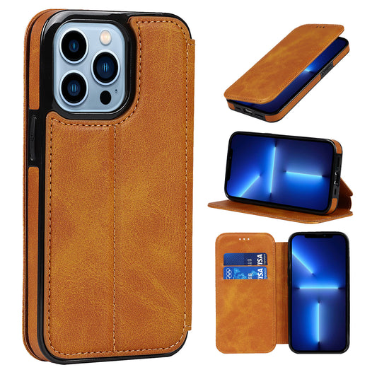 Suitable for IP13 phone protective case, Apple 14PRO flip phone case, 14PROMAX card insertion phone leather case