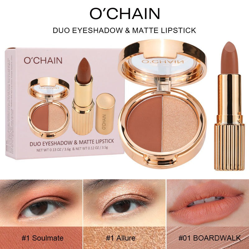 O'CHAIN Pearlescent two-color eyeshadow Matte lipstick does not fade and does not stick to the cup powdery delicate eyeshadow palette