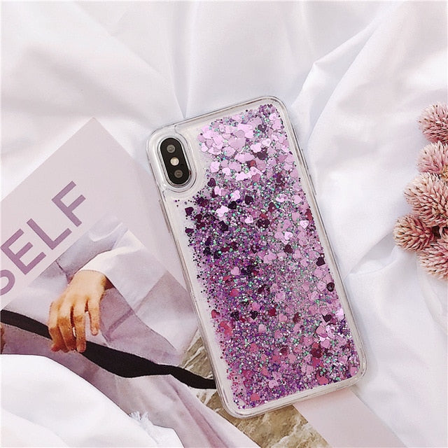 Glitter Phone Case For iphone X XR XS 11 12 13 6S 6 7 8 5 5S SE Plus Mini Pro MAX Dynamic Liquid Love Heart Quicksand Cover