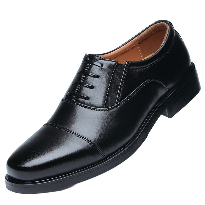 Business formal men's three pointed captain standard leather shoes, security black casual shoes